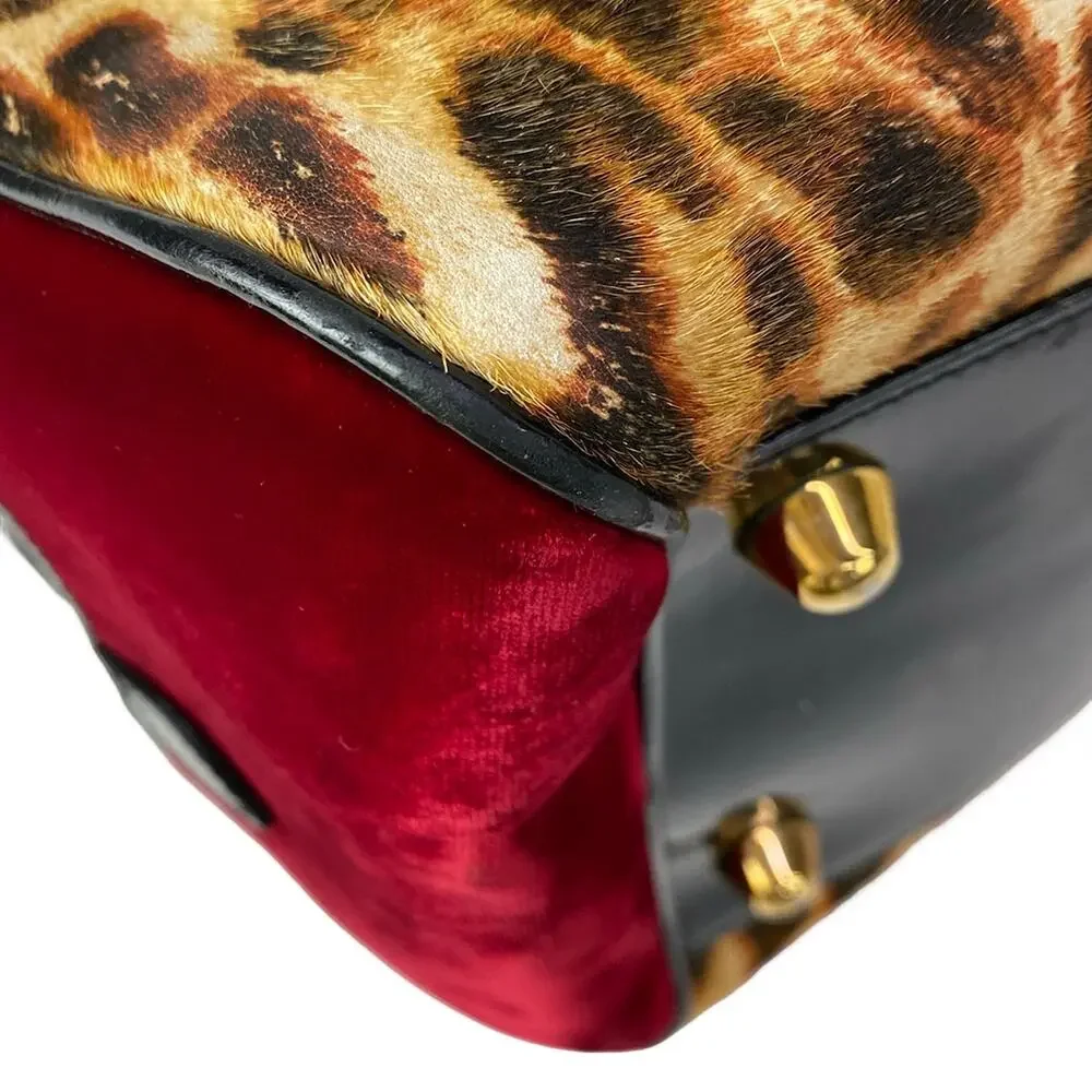 Christian Dior Gambler Handbag Beige Bordeaux Black Unborn Calf Velour Patent